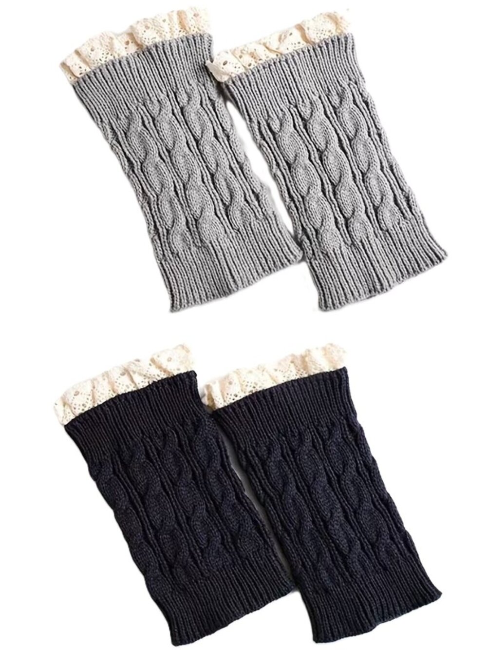 2-Pack Women's Lace Trim Ruffle Crochet Knit Boot Cuffs Topper Winter Socks